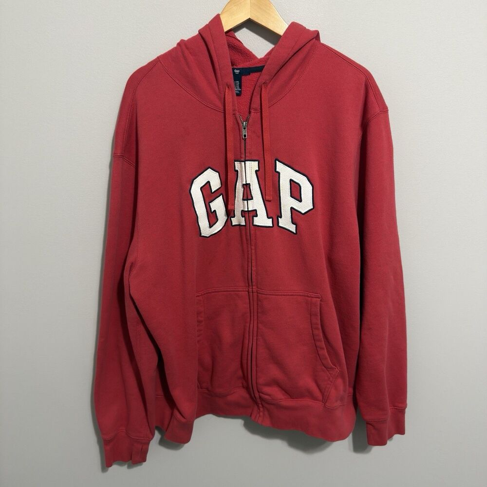 Gap Men’s Full Zip Hoodie Sweatshirt Pockets Spellout Y2K Size 2XL